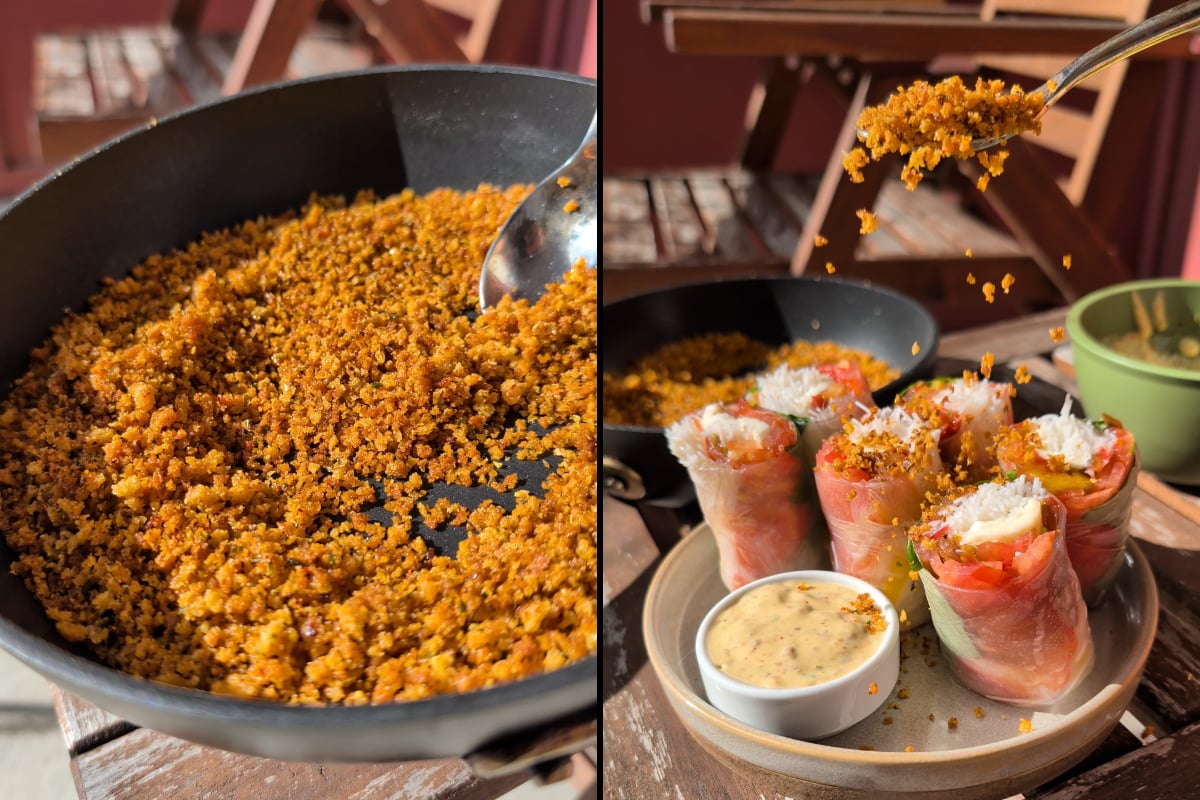 Caprese Summer Rolls with toasted buttery breadcrumbs