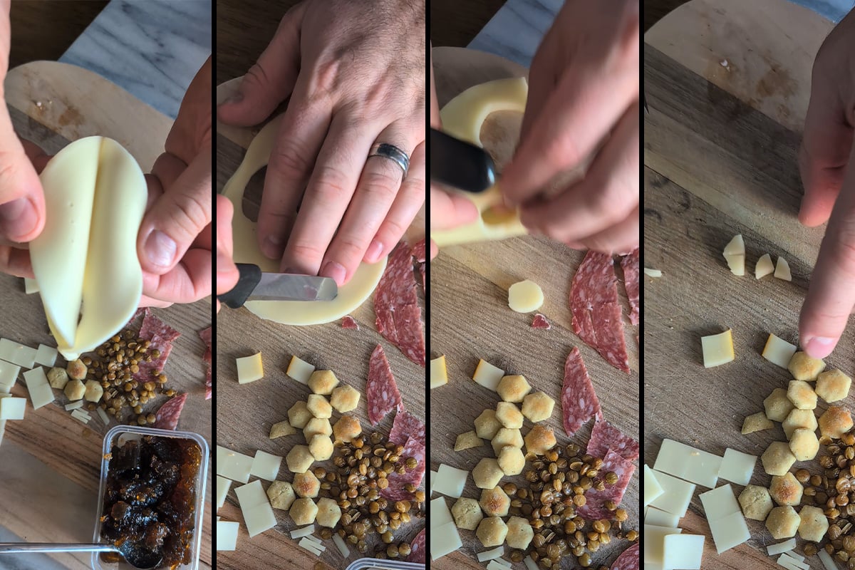 prepping the toppings