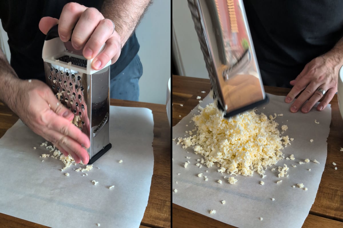 grate the frozen butter for the pastry