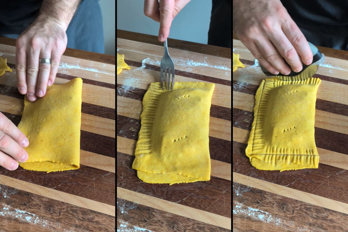 fold and form the sausage egg and cheese Jamaican patties