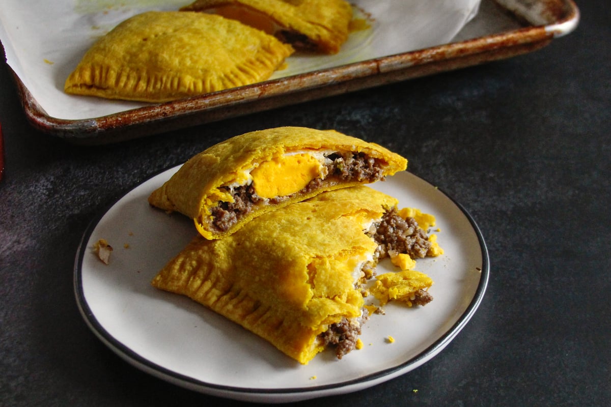sausage egg and cheese Jamaican patties