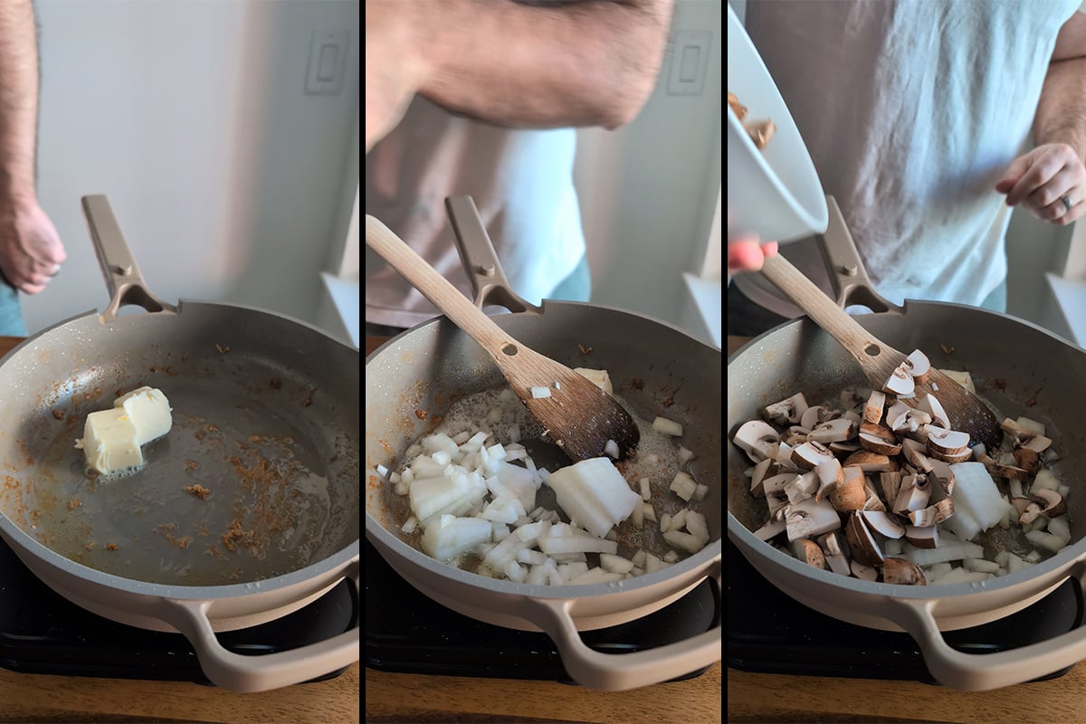 onion and mushroom with butter