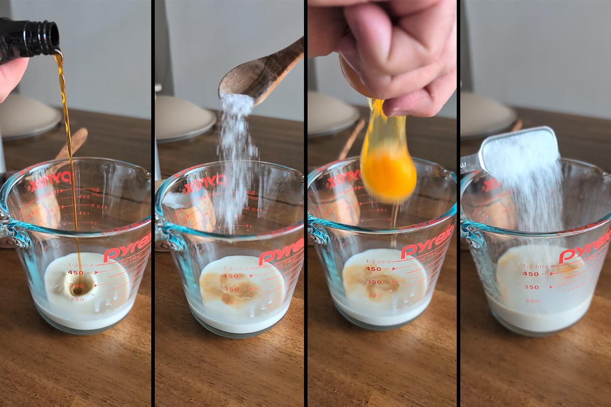 vanilla, sugar, salt, egg, and milk