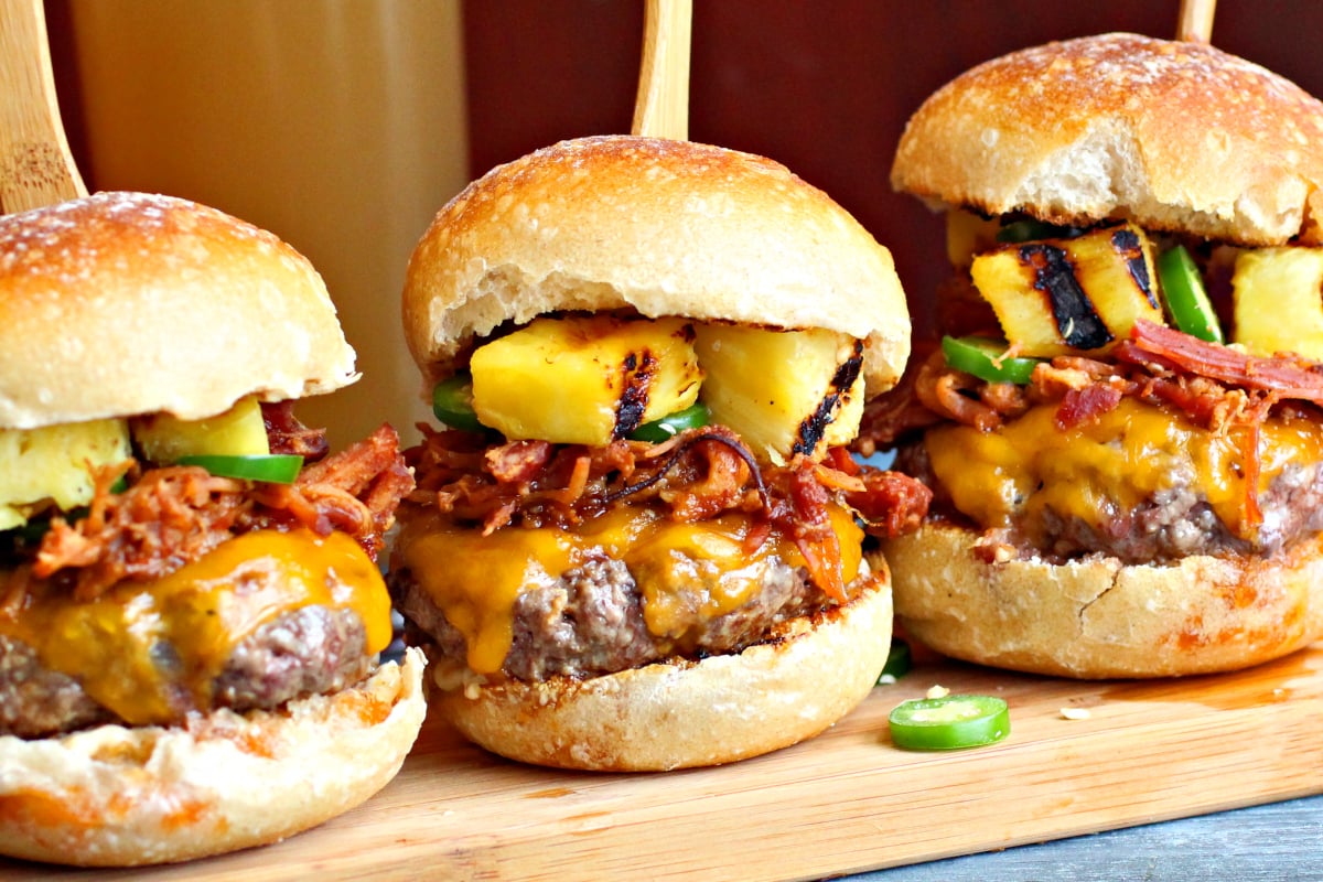 Pulled Pork Cheeseburger Sliders with Pineapple and Jalapeno