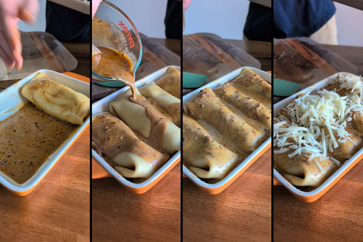 add sauce and cheese and bake it