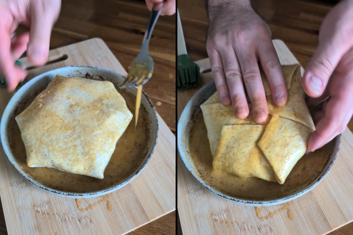 French toast crunch wrap in the pan