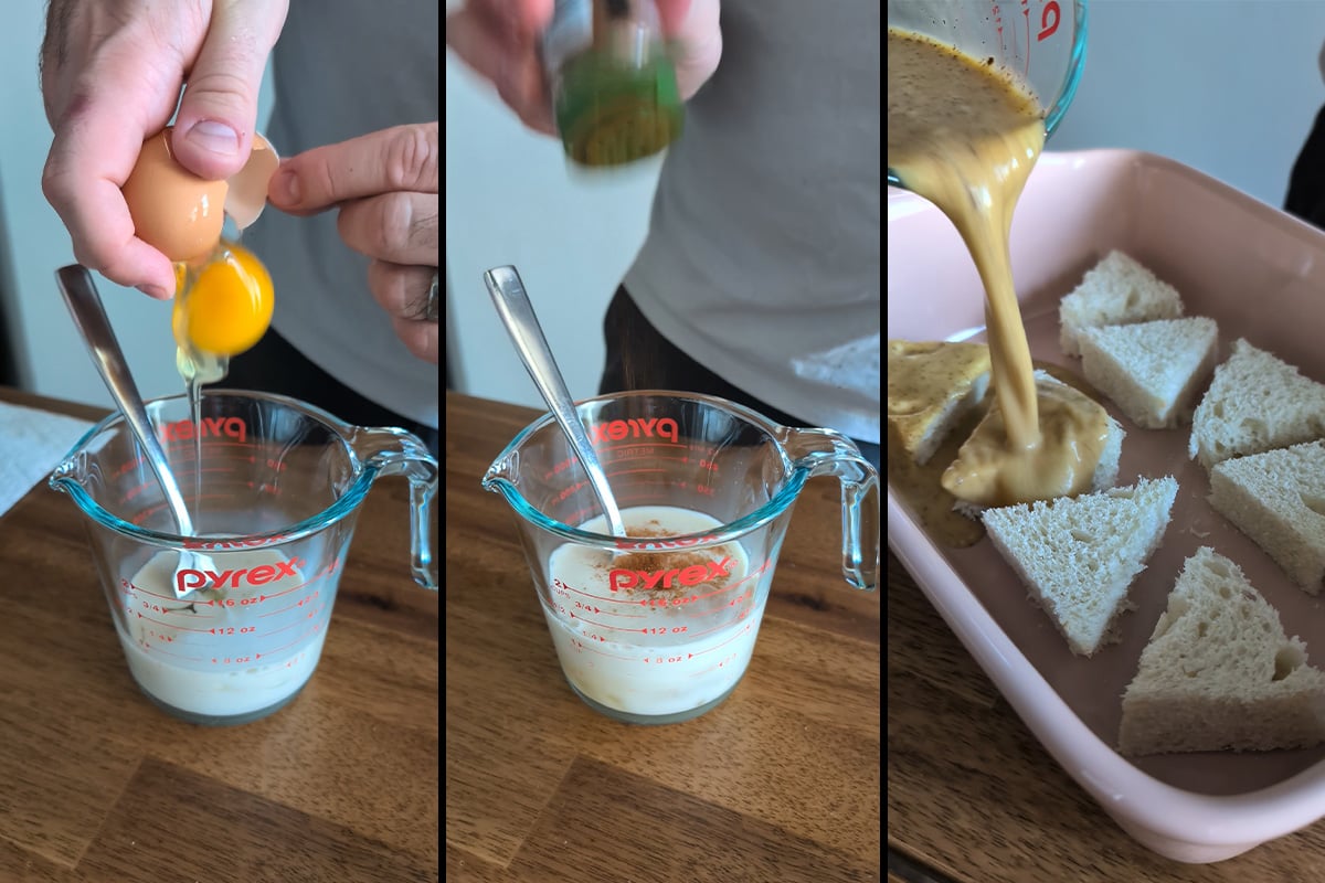 pour on the eggs