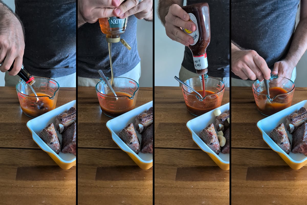 Make the sauce for the gochujang braised short ribs