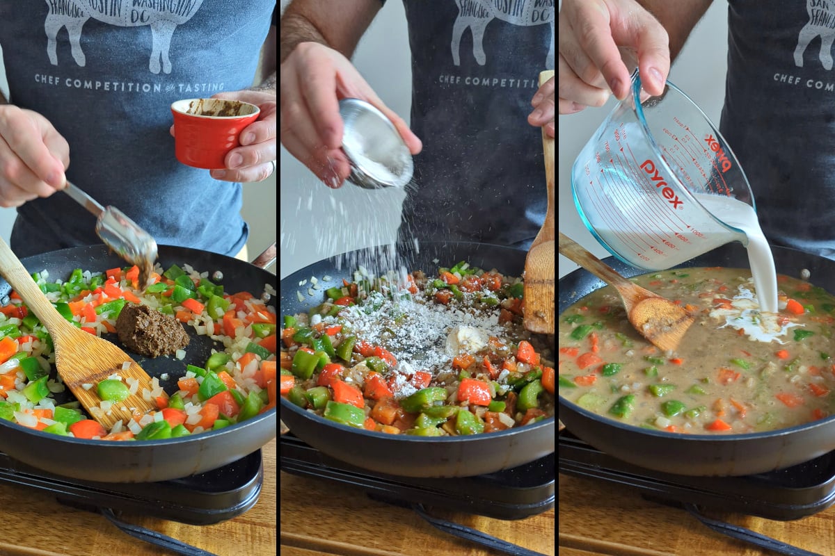 making the rasta pasta sauce