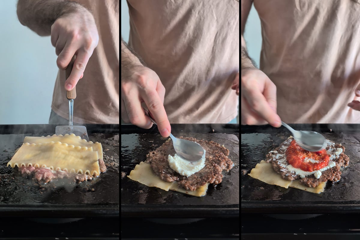 top with ricotta and sauce