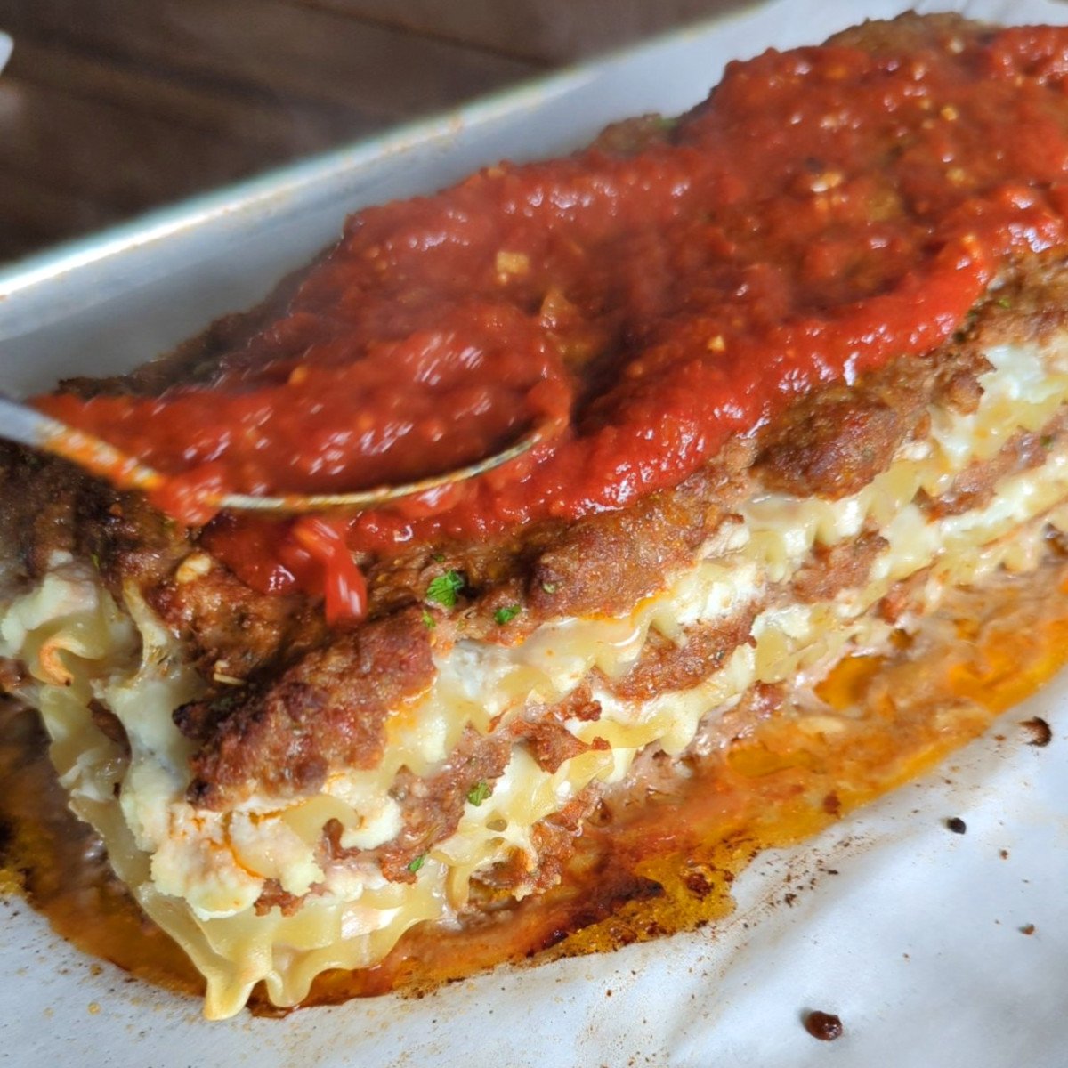 glazing the meatloaf lasagna