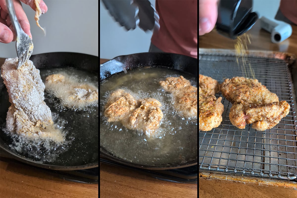 frying the lemon pepper chicken