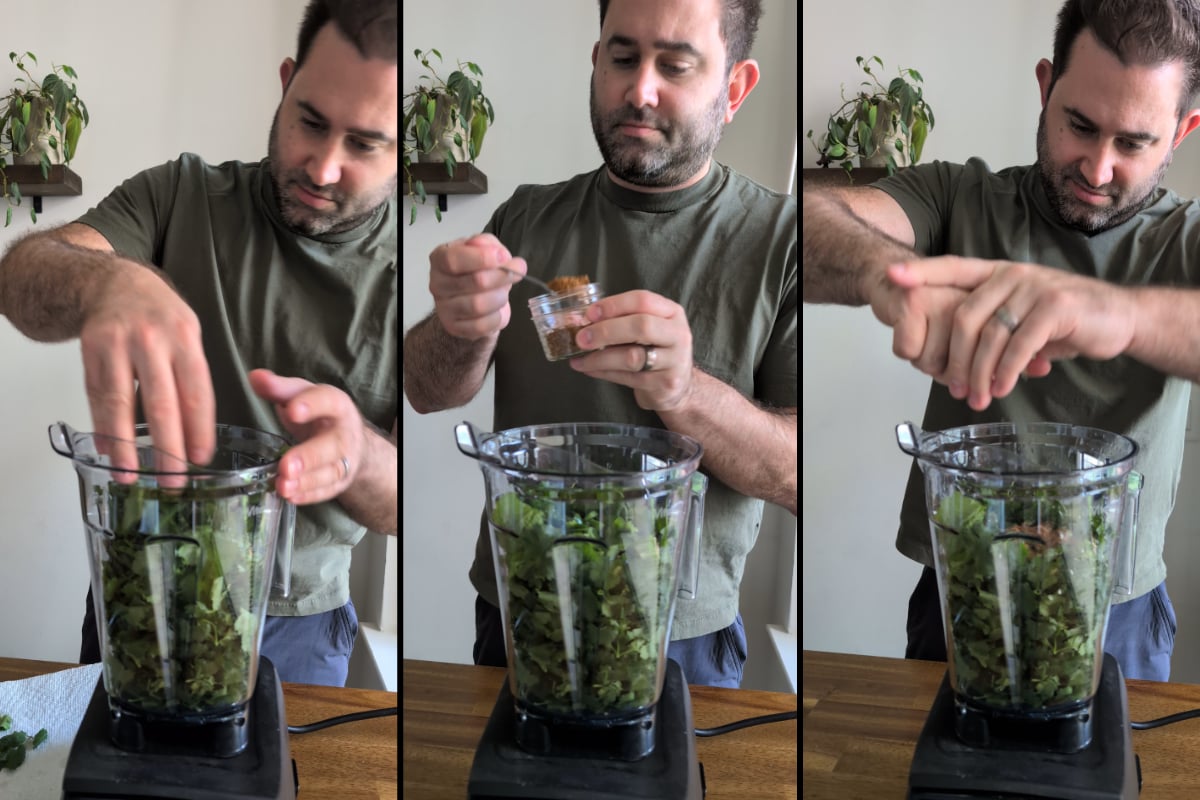 herbs and spices in the blender