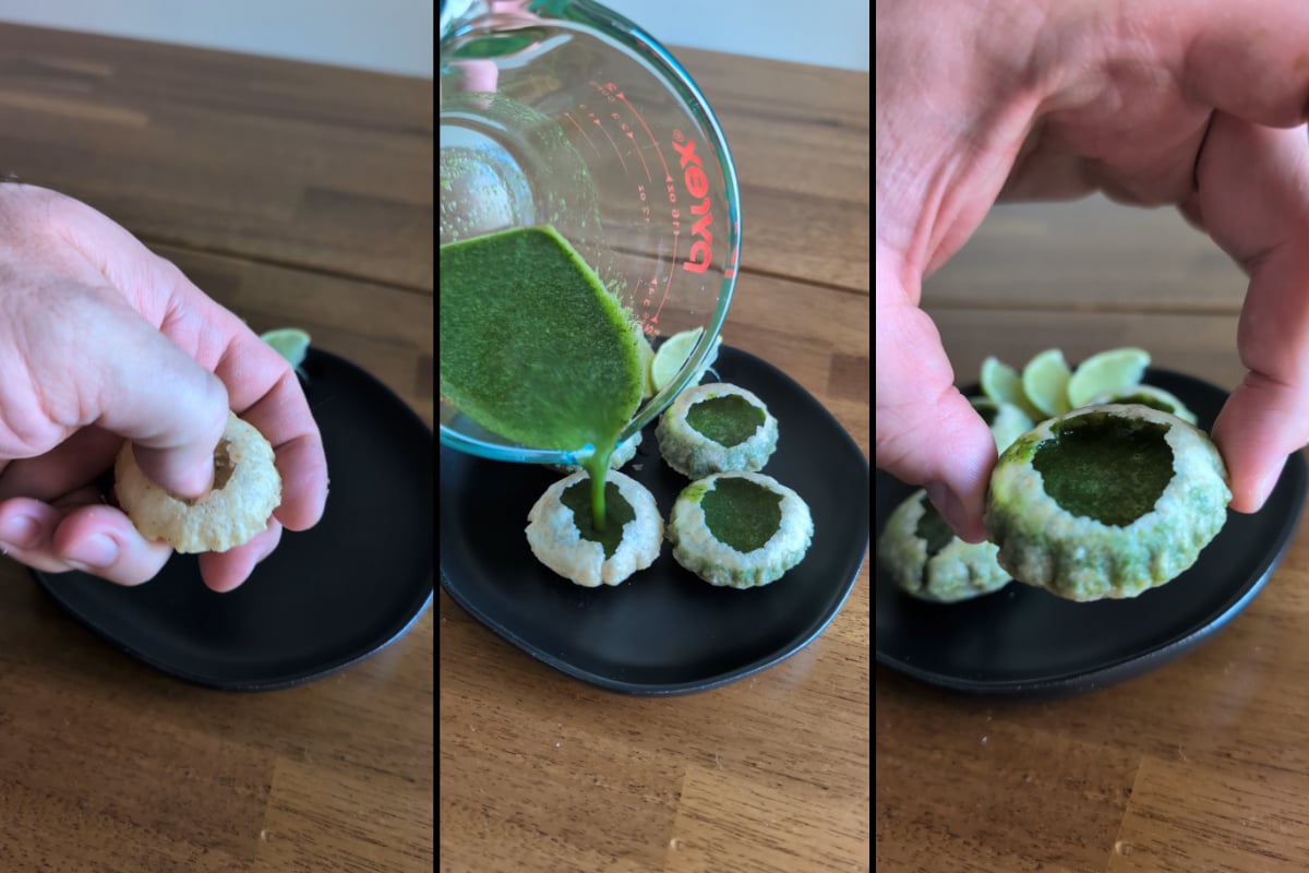 pour the pani into the puri 