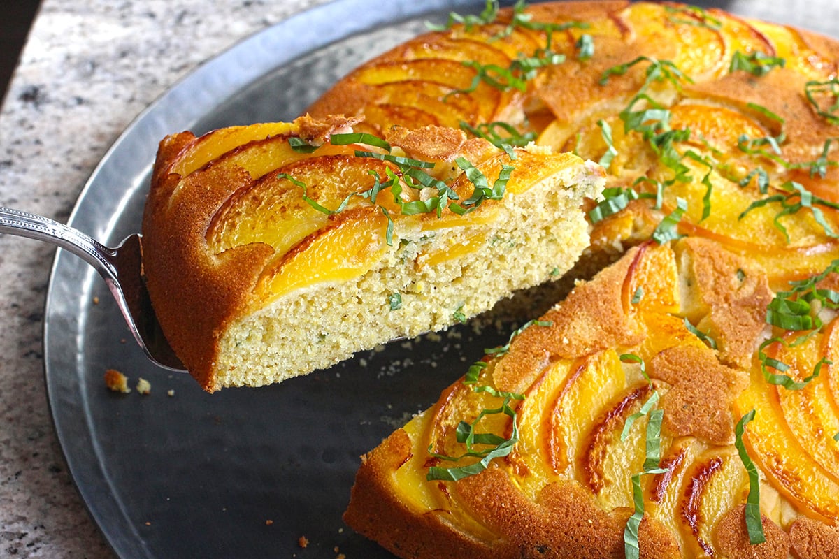 Peach Basil Upside-Down Cornbread