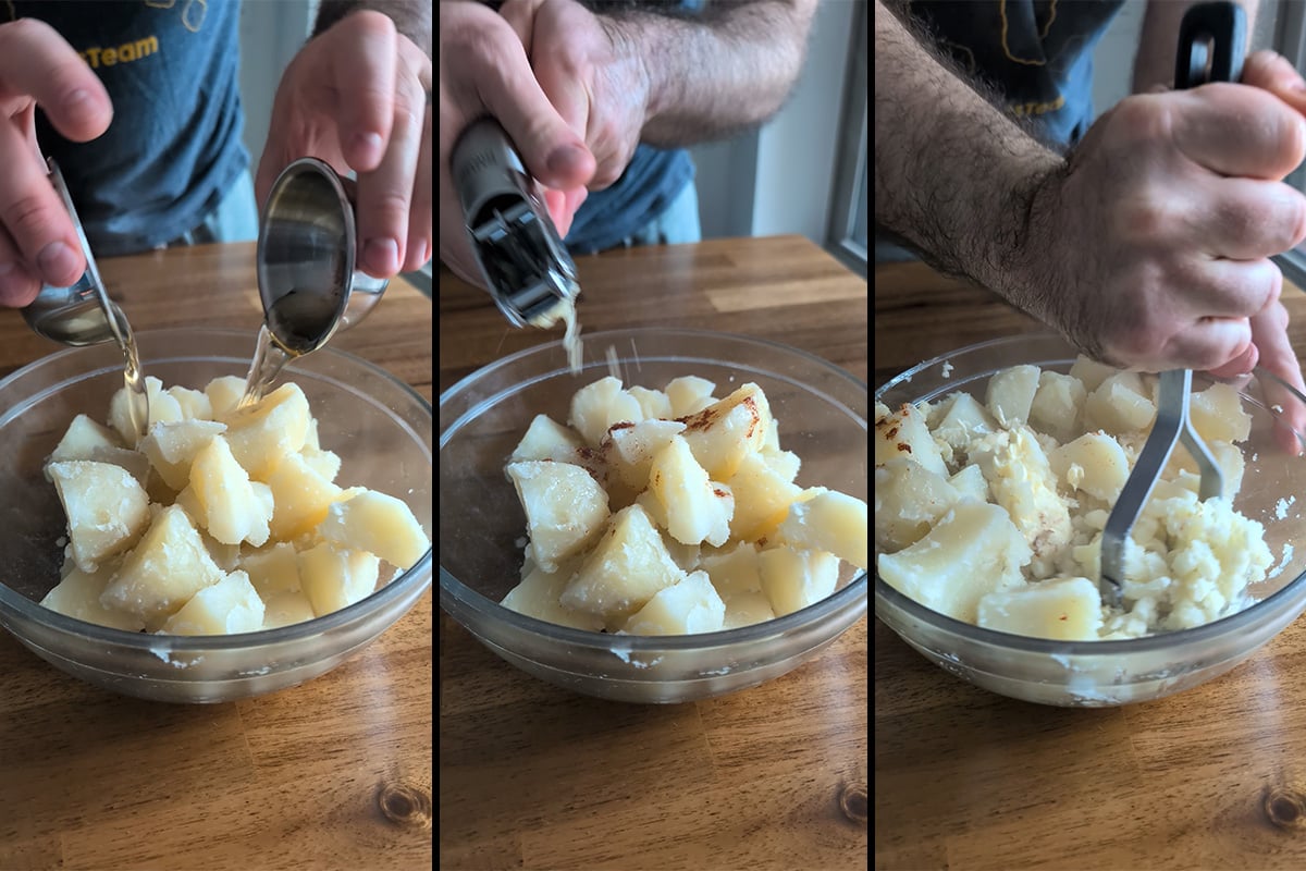 mash the potatoes with bacon fat