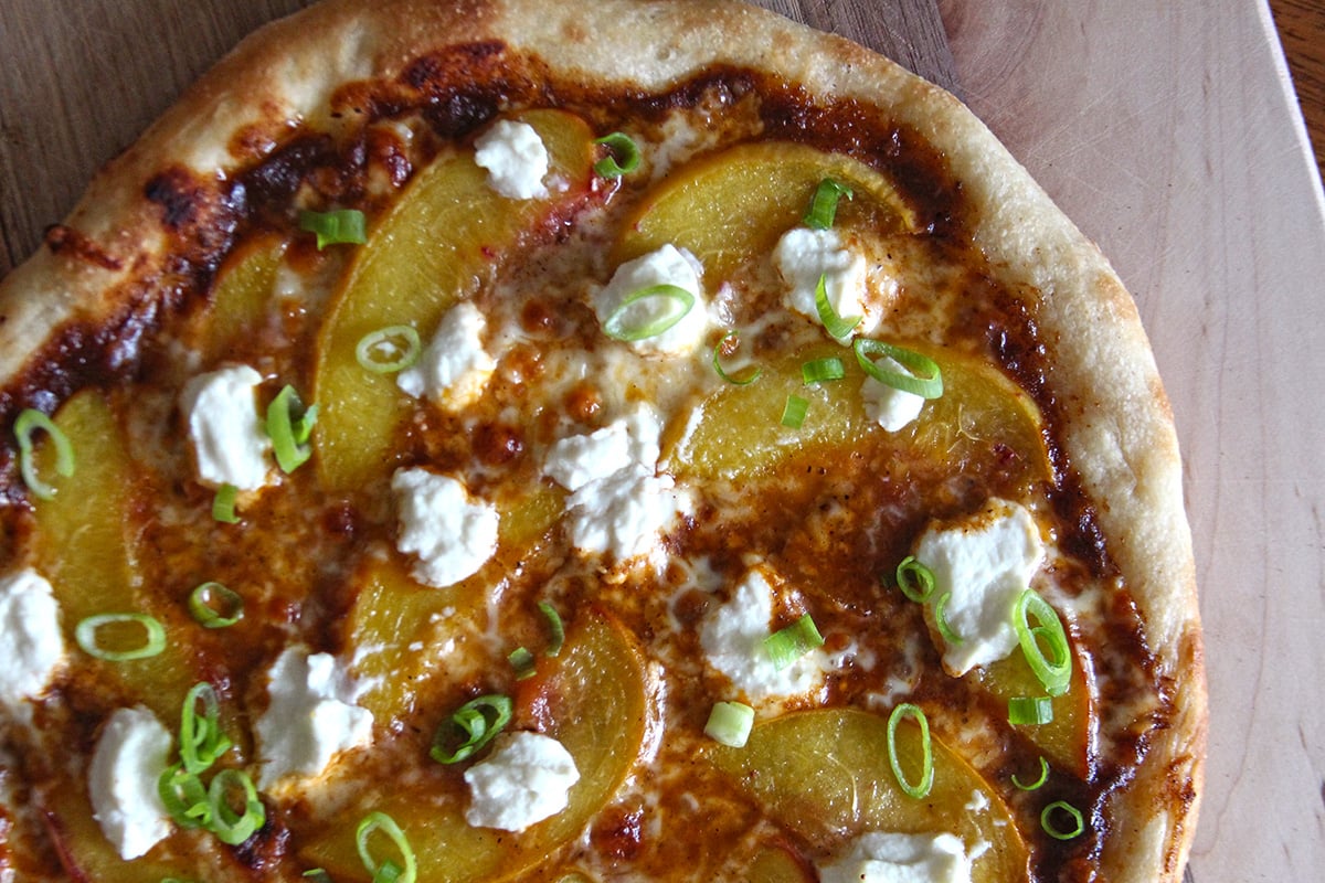 BBQ jerk peach pizza