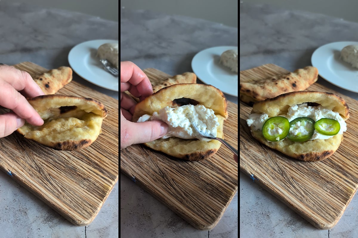 burrata and jalapeno in the sandwich