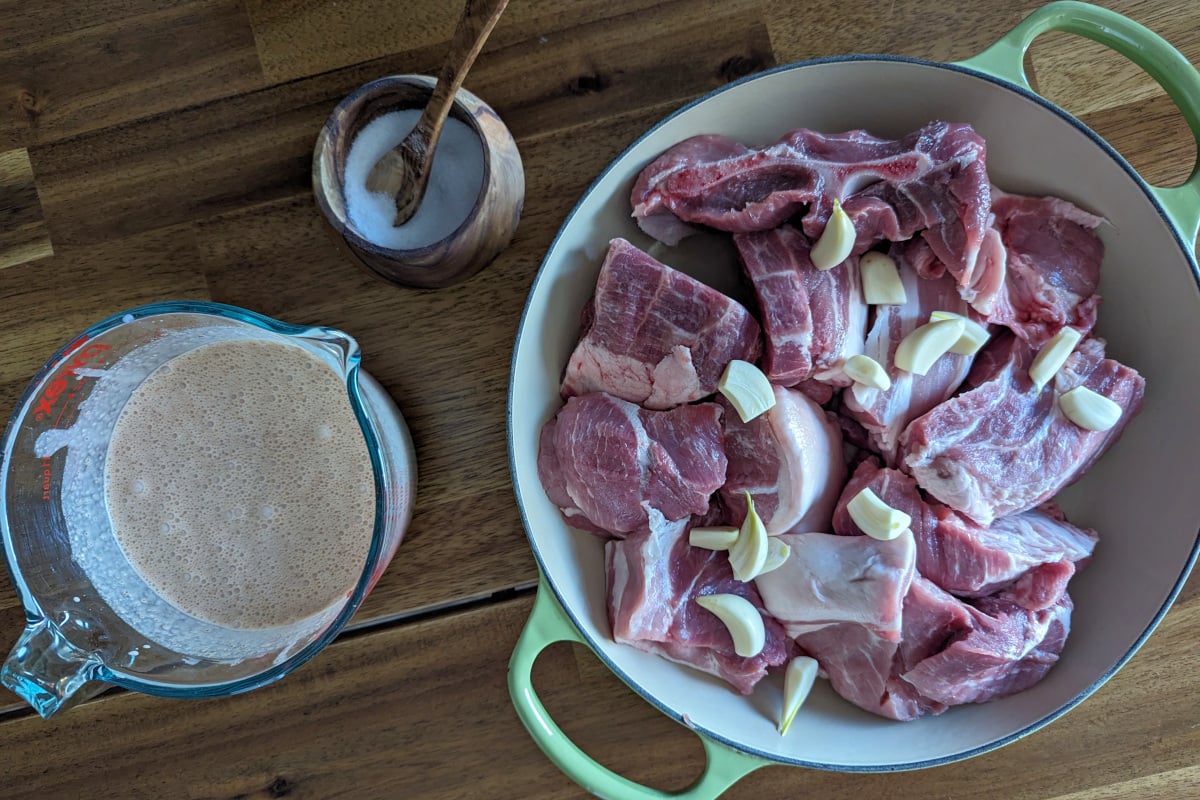 pork and red curry sauce ready for the oven