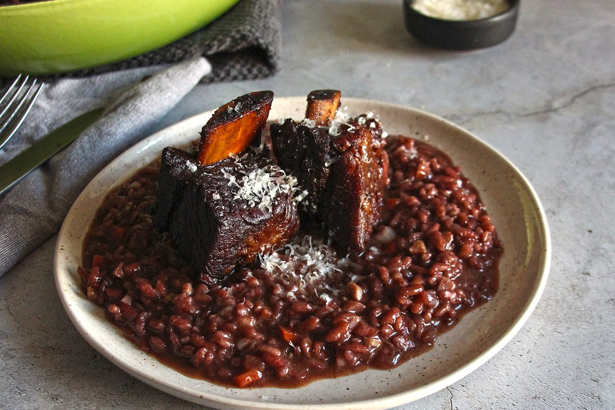 whole wine bottle short rib risotto