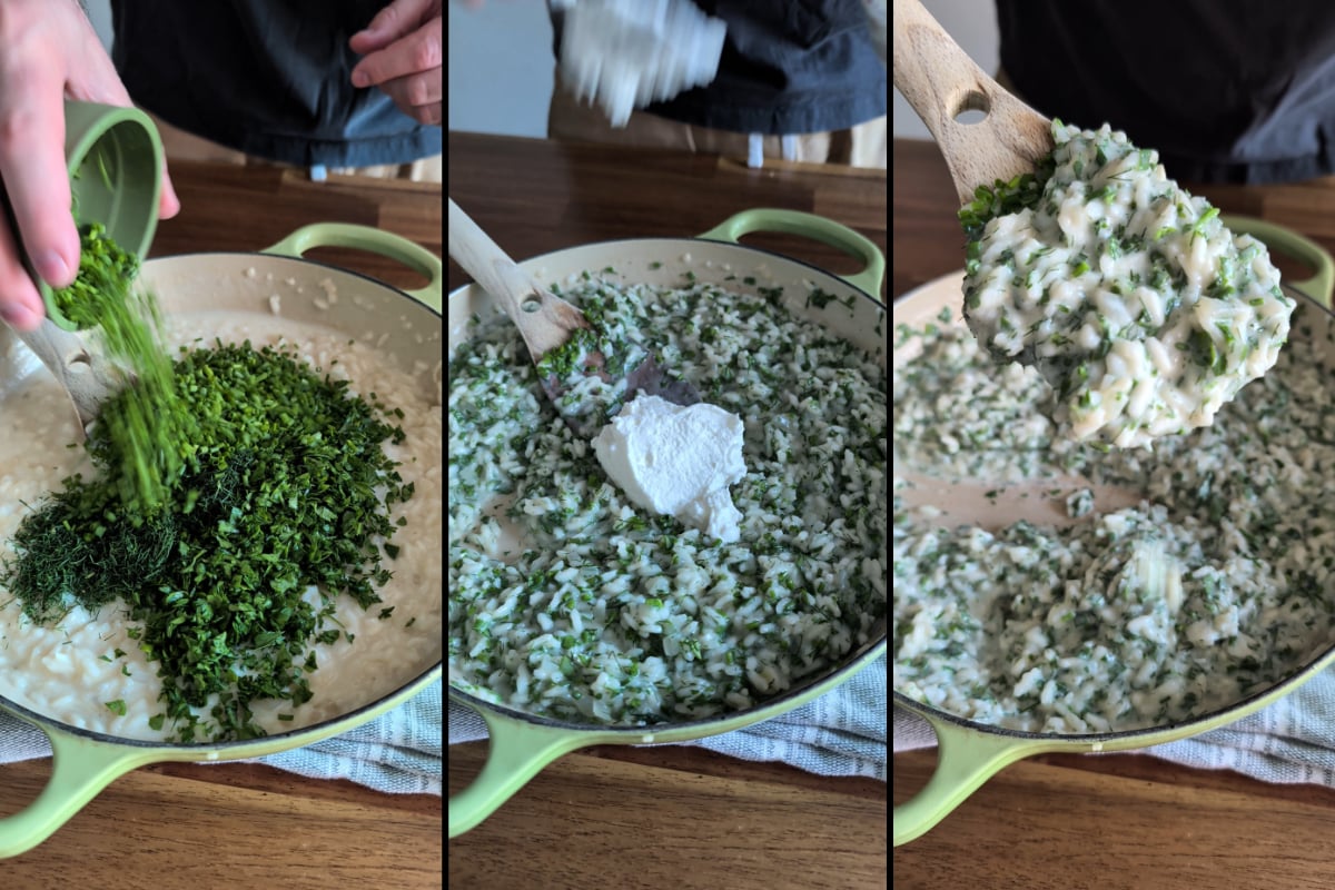 lots of herbs and yogurt