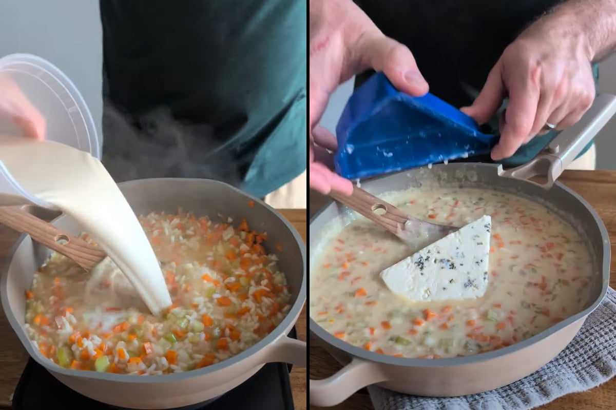 add the blue cheese to the risotto