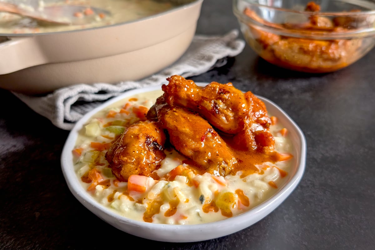 buffalo wings with blue cheese risotto