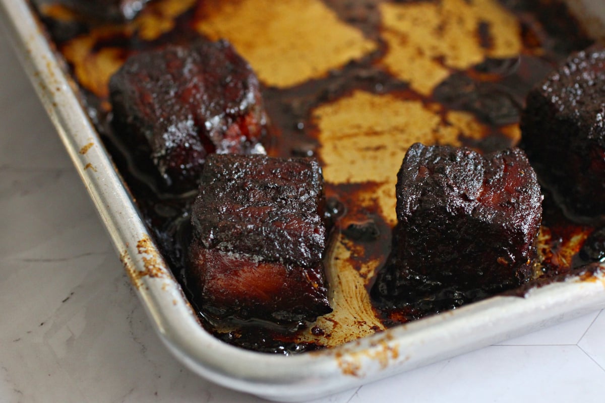 tender chunks of pork belly ready to go on the bao bun with egg and cheese