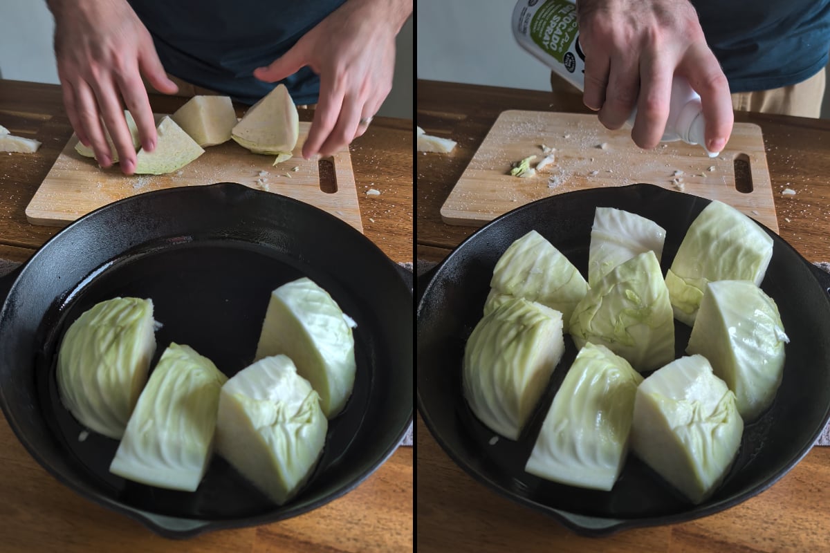cabbage in the cast iron pan