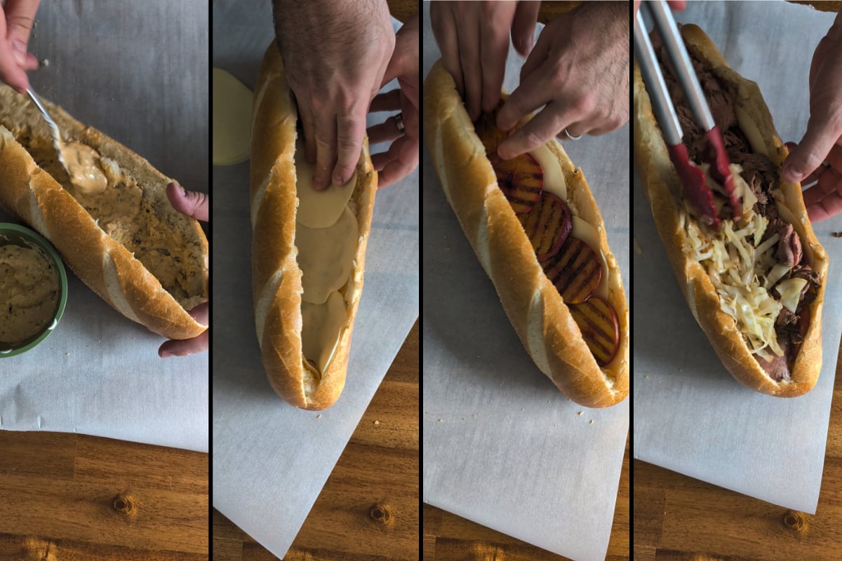 build the steak, cabbage, and peach sandwich