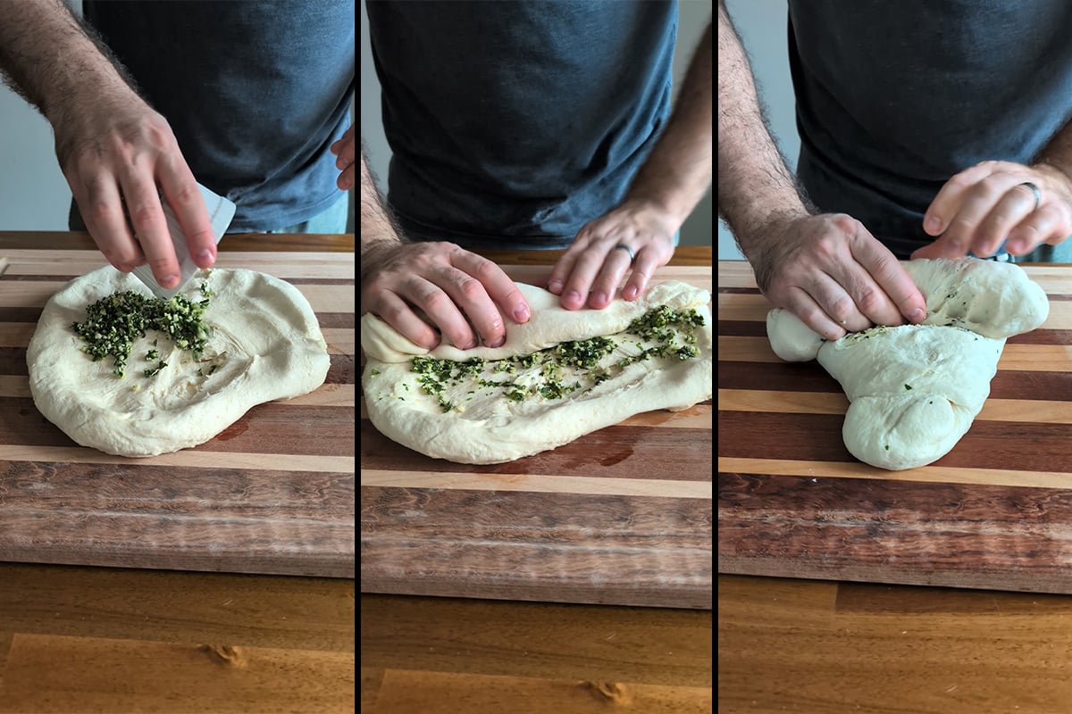 garlic and cilantro in the dough