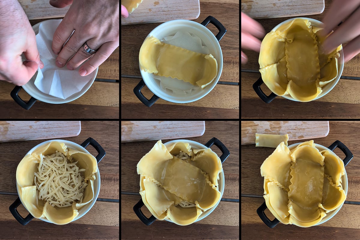 making the lasagna bowls