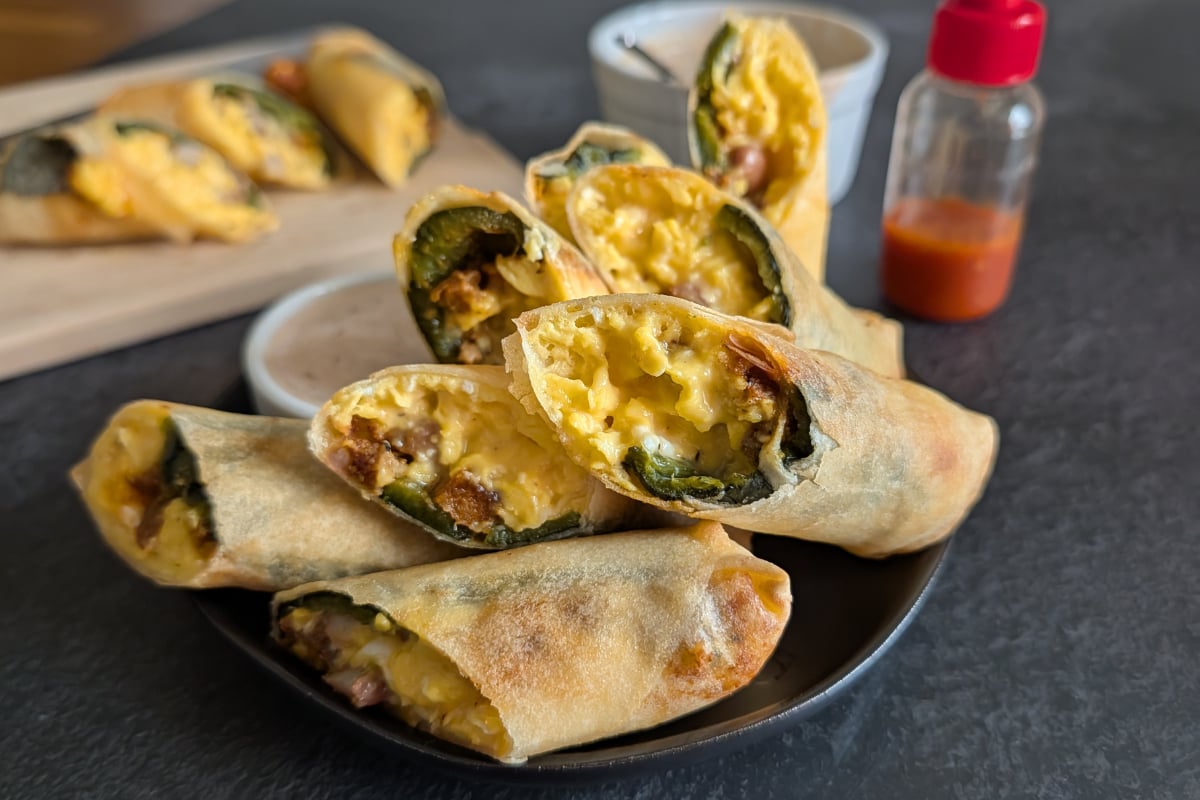 serving the breakfast burrito spring roll
