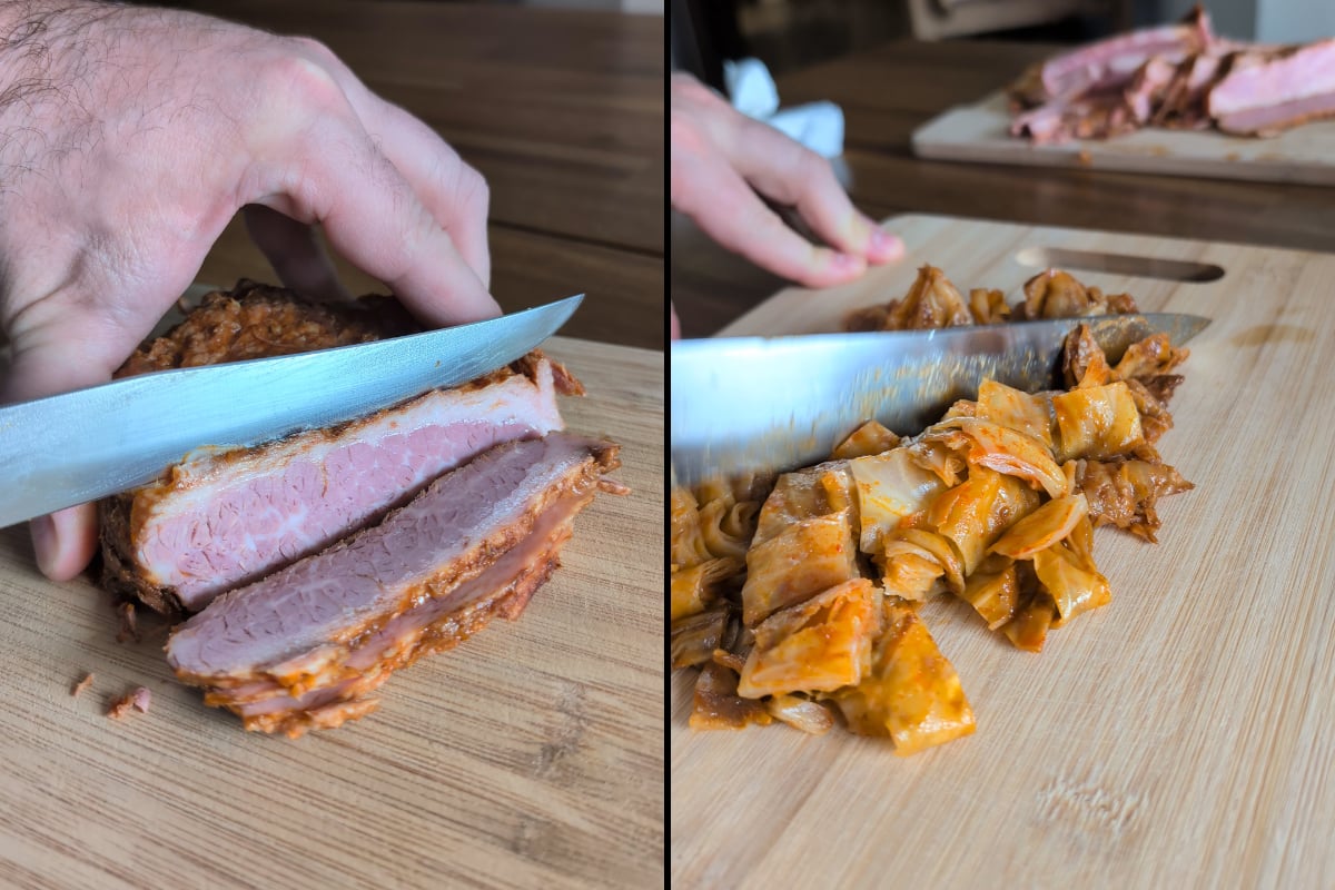 chop the corned beef and cabage