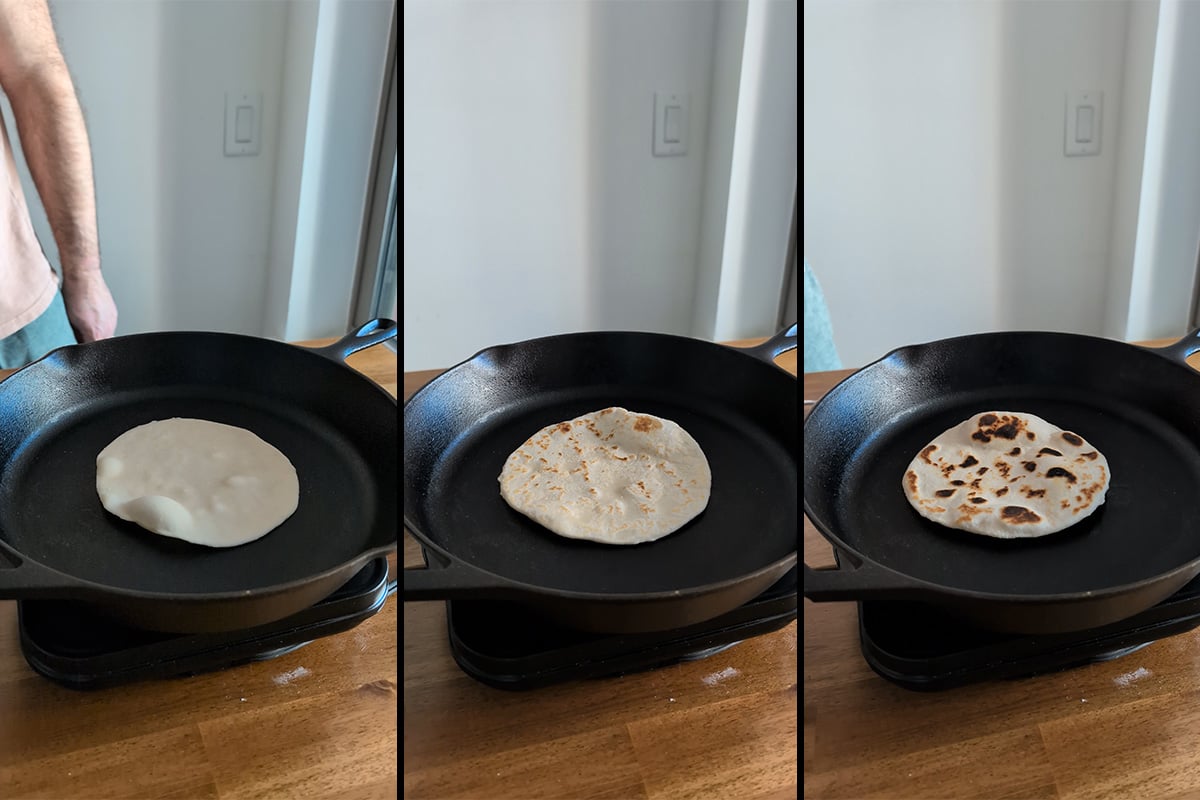 cooking the tortillas