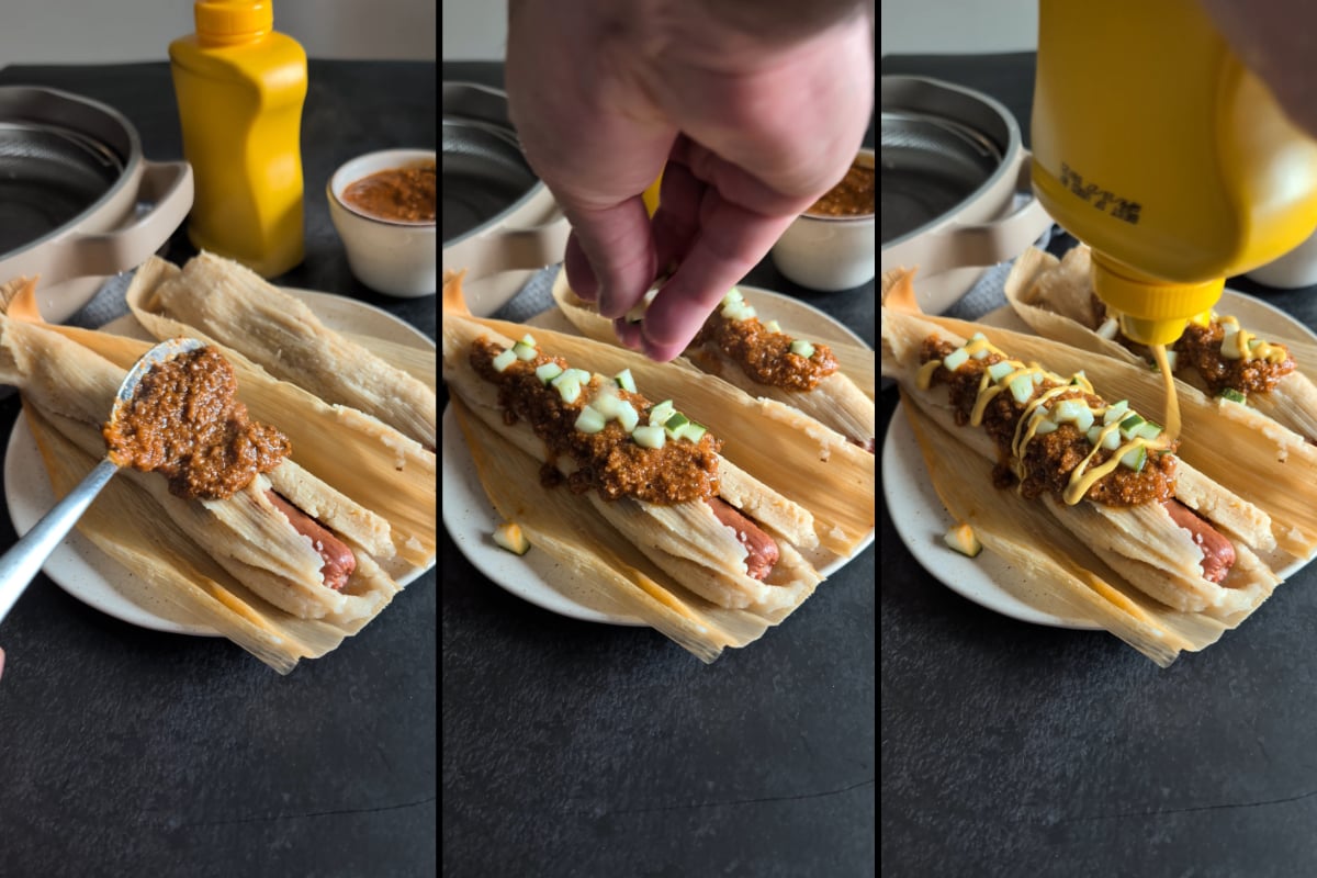 top the hot dog tamale