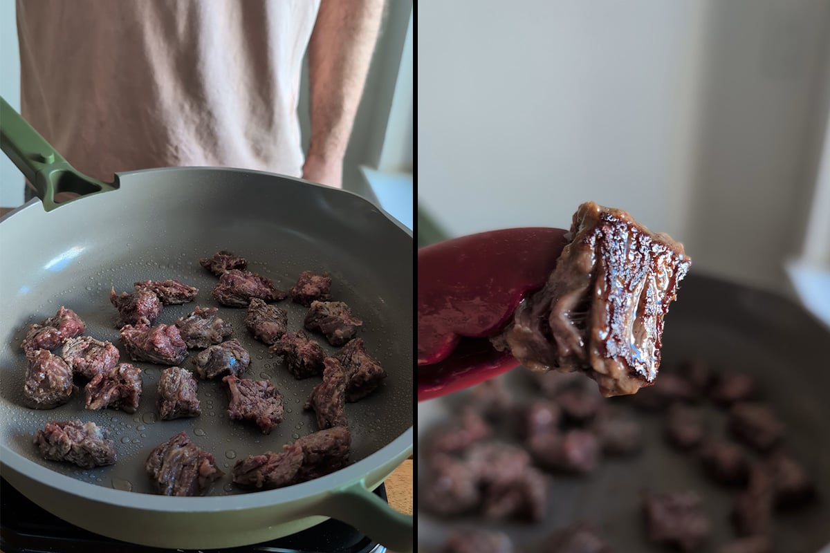 char the meat in the pan