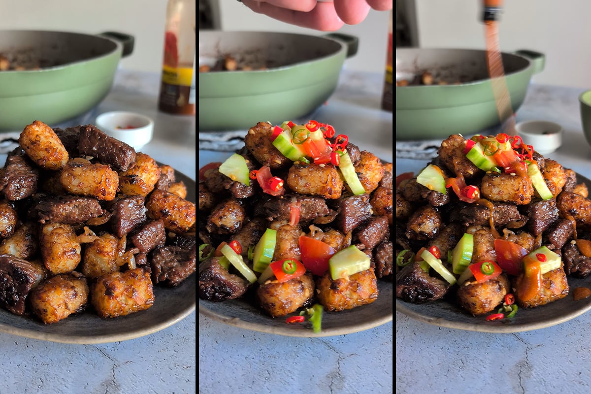 Shaking Beef Tater Tots