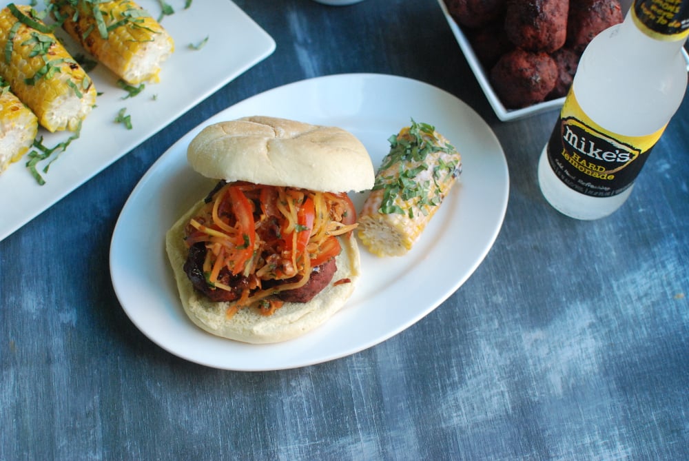 Black Cherry Glazed Meatball Sandwich with Papaya Slaw