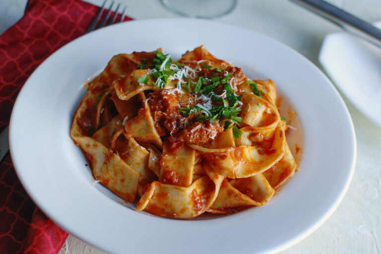 Gin braised lamb ragu