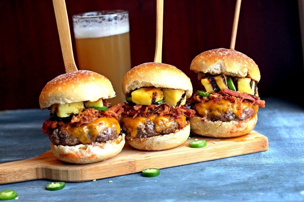 Pulled Pork Cheeseburger Sliders with Pineapple and Jalapeno