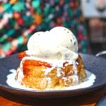 Upside Down Peach Cake with Basil Ice Cream