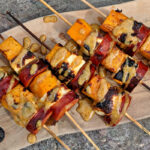 chorizo squash and cheese skewers with sage honey mustard