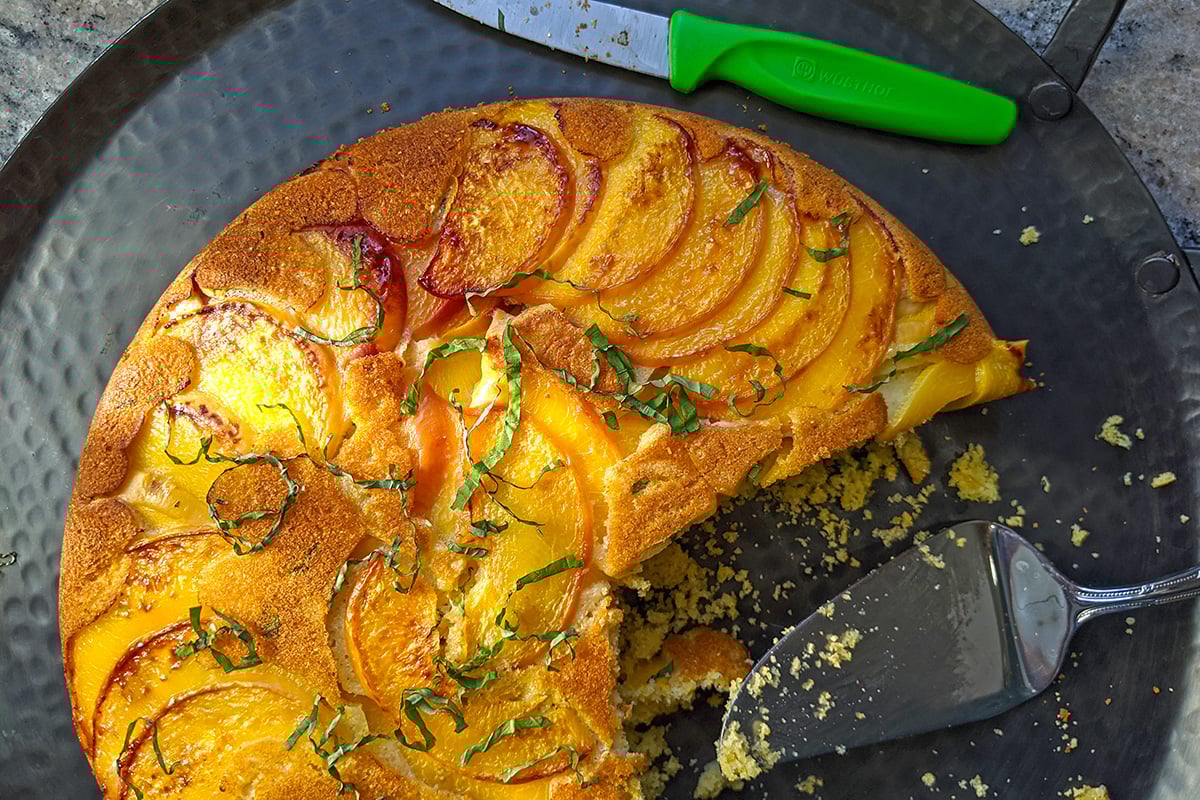 Peach Basil Upside-down Cornbread