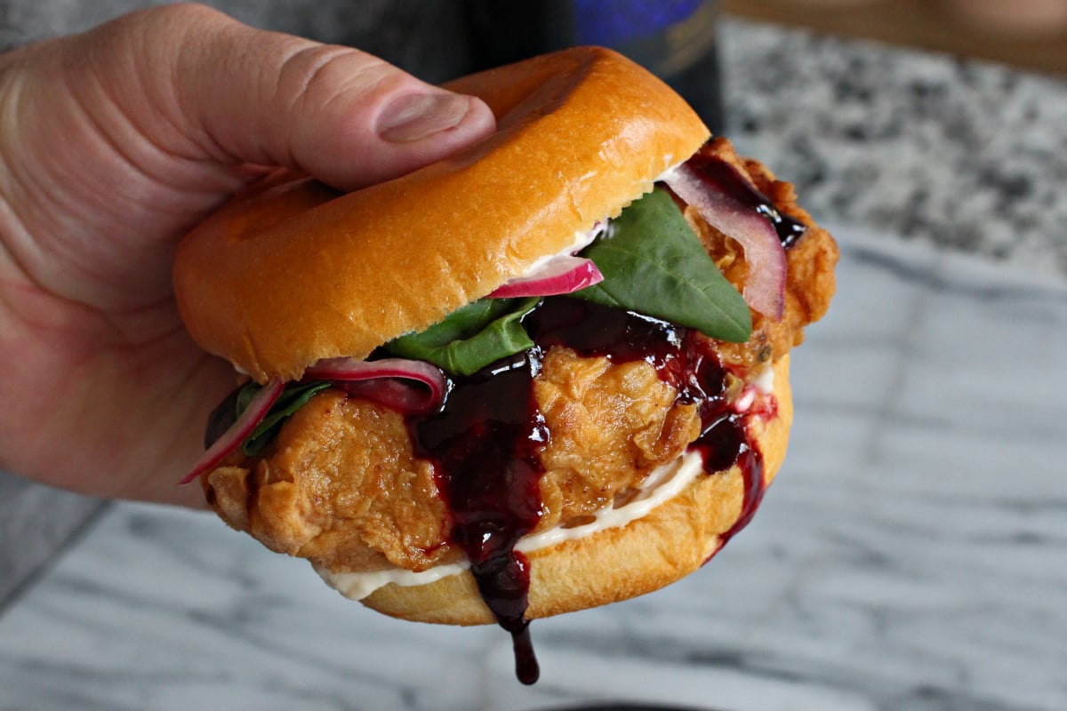 Fried Chicken Sandwich with Blackberry Habanero Honey