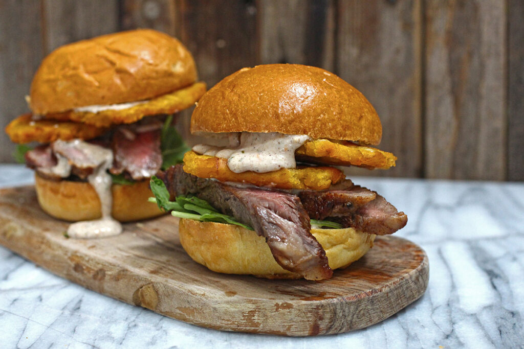 Ribeye Steak Sandwich with Tostones and Jerk Mayo The Food in My Beard