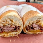Steak, Cabbage, and Grilled Peach Sandwich