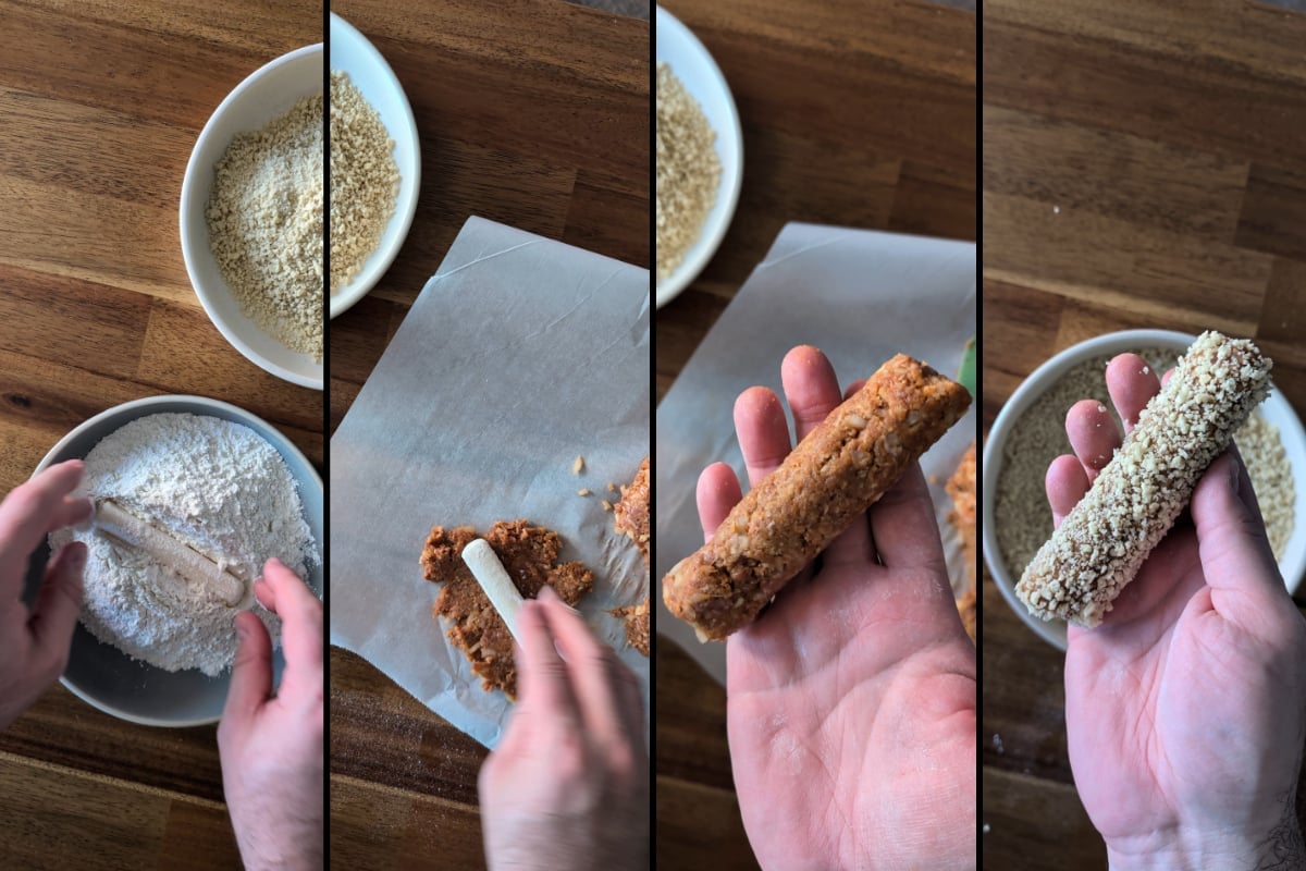 bread the mozzarella stick with the meatloaf mixture